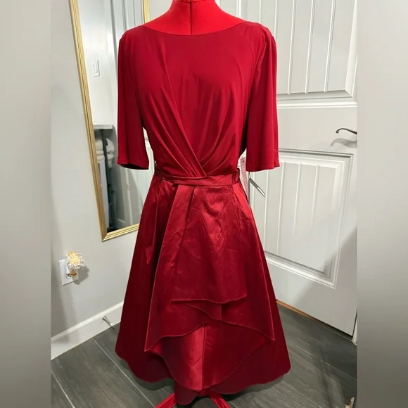 Adrianna Papell | Dresses | Adrianna Papell Scarlet Red 34 Sleeve Cocktail  Dress With Pockets Size 4 | Poshmark